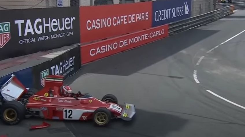 Charles Leclerc choca el auto de Nikki Lauda de 1974