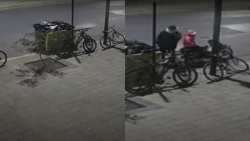 VIDEO: Ladrón roba llanta de bicicleta, acompañado de una niña
