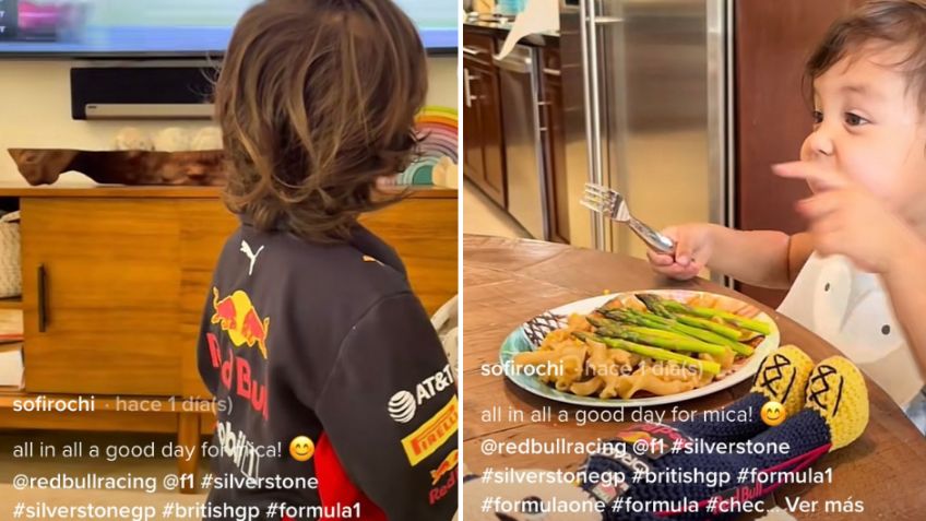 Pequeñita apoya a Checo Pérez portando orgullosa el uniforme de Red Bull