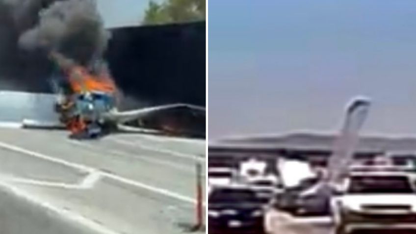 Avioneta aterriza de emergencia en una autopista y termina estrellándose