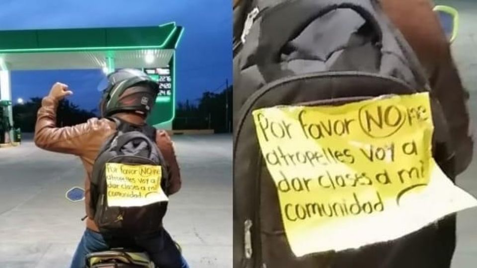 Profesor que viaja en moto pide que no lo atropellen.