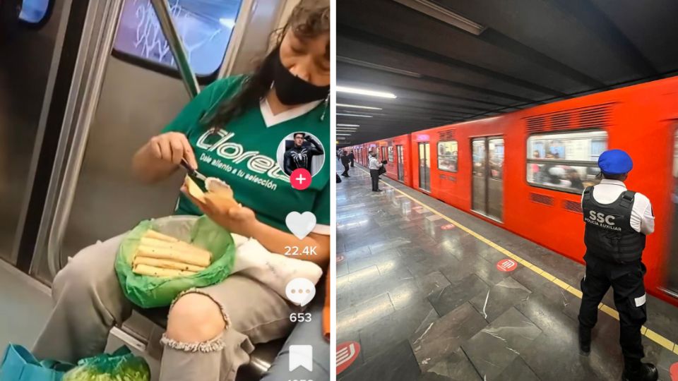 Mujer prepara tacos en el Metro CDMX.