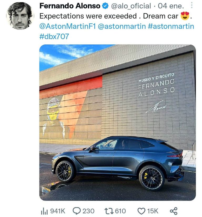 Fernando Alonso Aston Martin Escuderia Aston Martin Fórmula 1 Automovilismo Aston Martin DBX 707 Campeonato Mundial de Fórmula 1