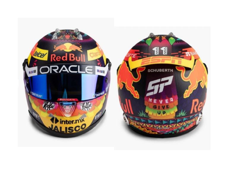 Checo Pérez y su casco del Día de Muertos para el GP de México 2023