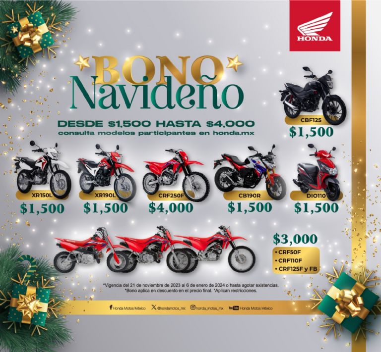 Bono navideño de motos Honda Estos son los modelos disponibles