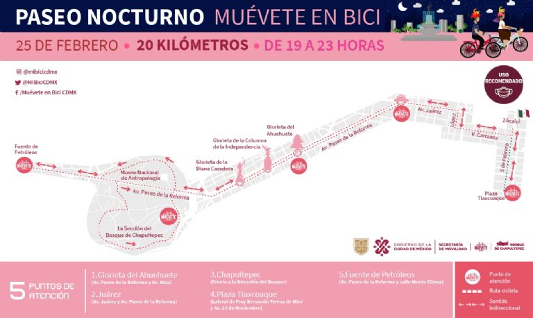 Primer Paseo Nocturno Muévete en Bici, Paseo Nocturno Muévete en Bici, Muévete en Bici, Semovi, Secretaria de Movilidad, Paseo en bicicleta, Bicicleta, Paseo Nocturno en bicicleta, Ciudad de México, CDMX