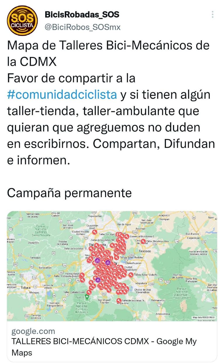 Mapa de talleres mécanicos de bicicleta, Mapa de talleres bici-mécanicos, Taller de bicicleta en la Ciudad de México, Taller de bicicleta en el Estado de México, Ciclismo Urbano, Movilidad sostenible