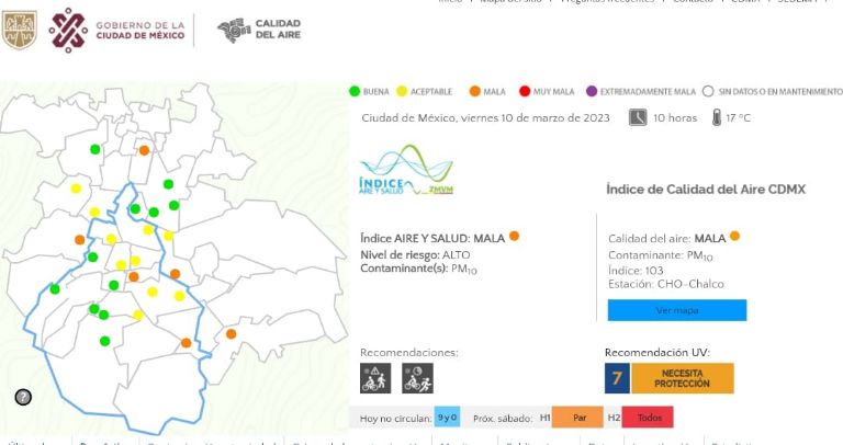 Sistema de monitoreo atmosférico, Calidad del aire, Riesgo a la salud, Actividad física o vigorosa, Temperatura máxima, Temperatura mínima, Ciudad de México, Zona conurbada, Altas temperaturas, Índice UV, Radiación Solar, Chalco