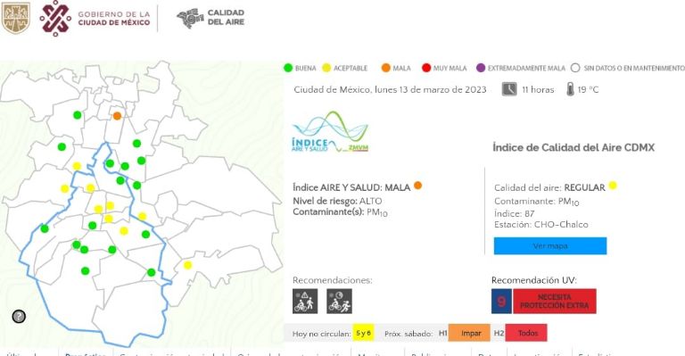 Sistema de monitoreo atmosférico, Calidad del aire, Riesgo a la salud, Actividad física o vigorosa, Temperatura máxima, Temperatura mínima, Ciudad de México, Zona conurbada, Altas temperaturas, Índice UV, Radiación Solar, Chalco