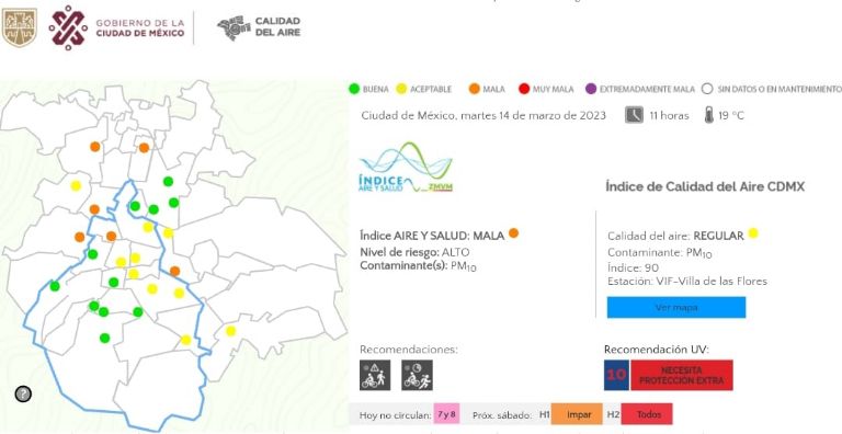 Sistema de monitoreo atmosférico, Calidad del aire, Riesgo a la salud, Actividad física o vigorosa, Temperatura máxima, Temperatura mínima, Ciudad de México, Zona conurbada, Altas temperaturas, Índice UV, Radiación Solar, Chalco, Coacalco, Naucalpan