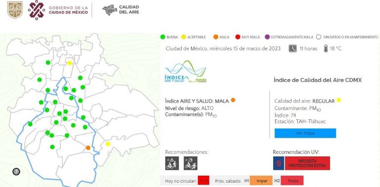 Sistema de monitoreo atmosférico, Calidad del aire, Riesgo a la salud, Actividad física o vigorosa, Temperatura máxima, Temperatura mínima, Ciudad de México, Zona conurbada, Altas temperaturas, Índice UV, Radiación Solar, Tláhuac, Chalco