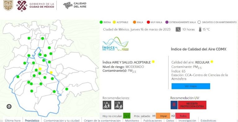 Sistema de monitoreo atmosférico, Calidad del aire, Riesgo a la salud, Actividad física o vigorosa, Temperatura máxima, Temperatura mínima, Ciudad de México, Zona conurbada, Altas temperaturas, Índice UV, Radiación Solar, Venustiano Carranza, Nezahualcóyotl, Centro de Ciencias de la Atmosfera