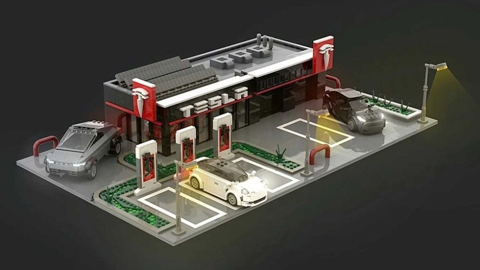 Se trata de una estación Tesla Supercharger.