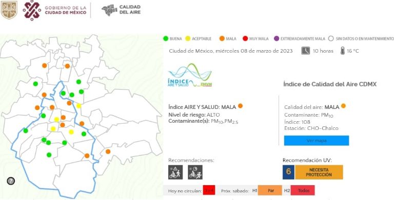 Sistema de monitoreo atmosférico, Calidad del aire, Riesgo a la salud, Actividad física o vigorosa, Temperatura máxima, Ciudad de México, Zona conurbada, Chalco, Temperatura mínima, Altas temperaturas, Golpe de calor, Índice UV, Radiación Solar, Villa de las Flores