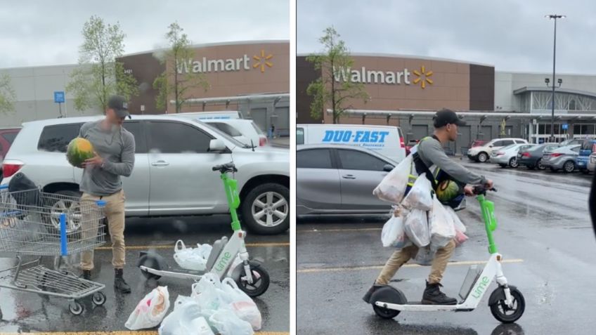 Joven conquista las redes al llevar su despensa a bordo de un scooter eléctrico