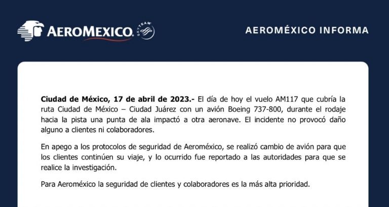 AICM Aviones en tierra chocan está tarde en la Ciudad de México