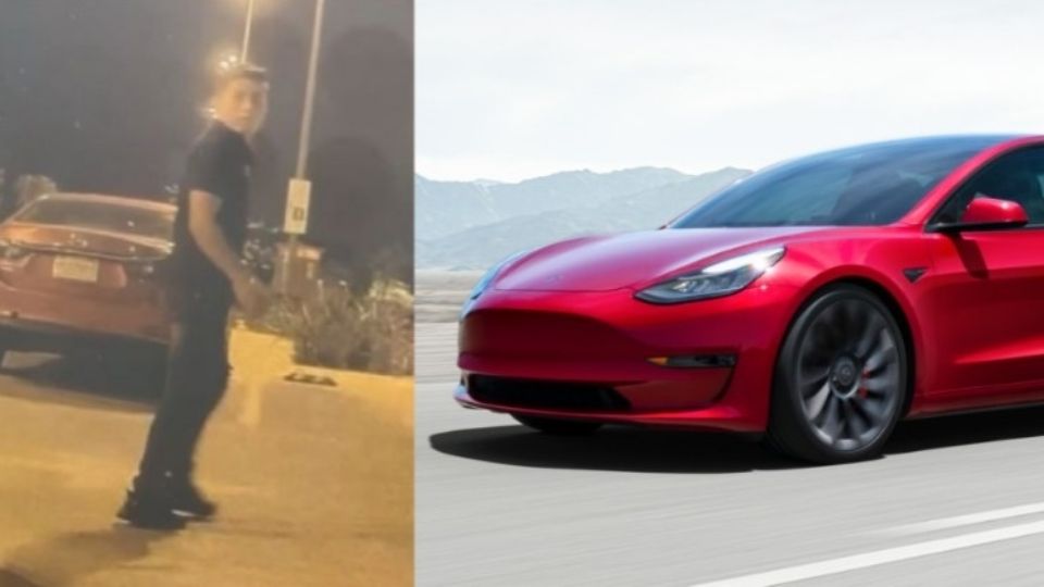 Hombre raya un Tesla y viralizado en redes.