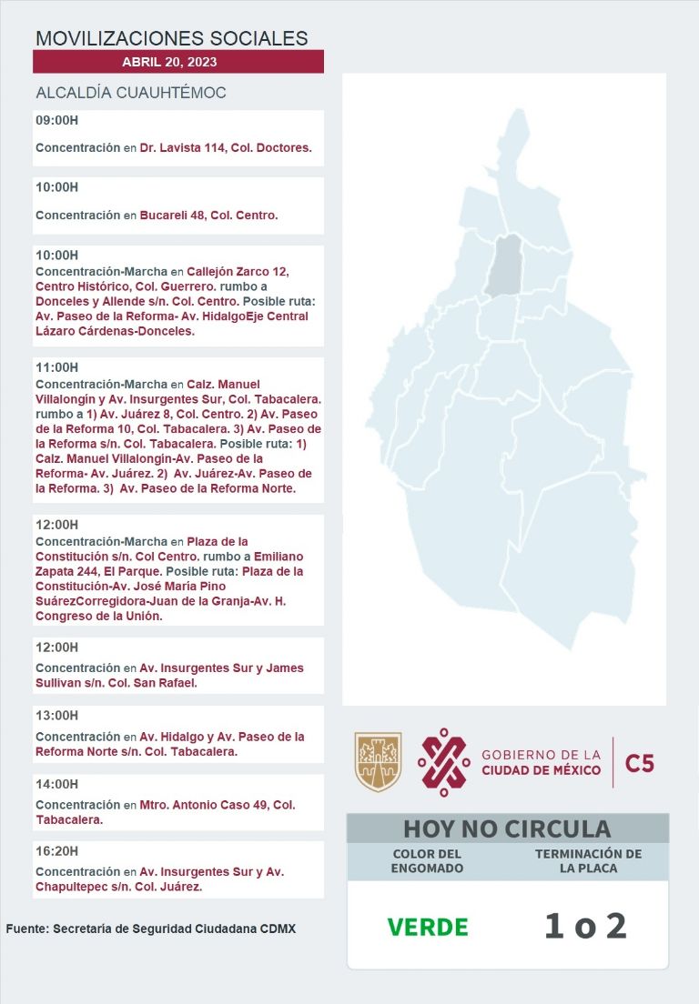 Manifestaciones hoy CDMX