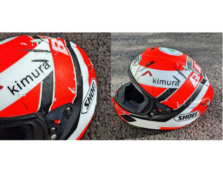 Así quedó el casco Shoei X-SPR del piloto Danny Buchan