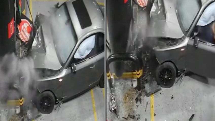 VIDEO: Mujer estrella su BMW en una gasolinera y se da a la fuga en Puebla