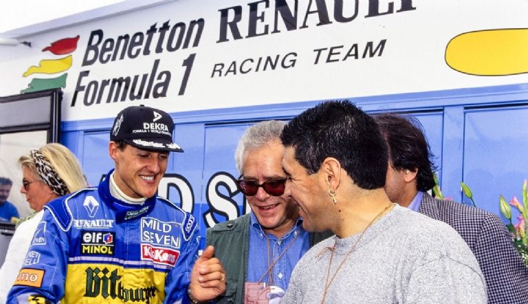 Diego Maradona y Michael Schumacher en el Gran Premio de Mónaco 1995