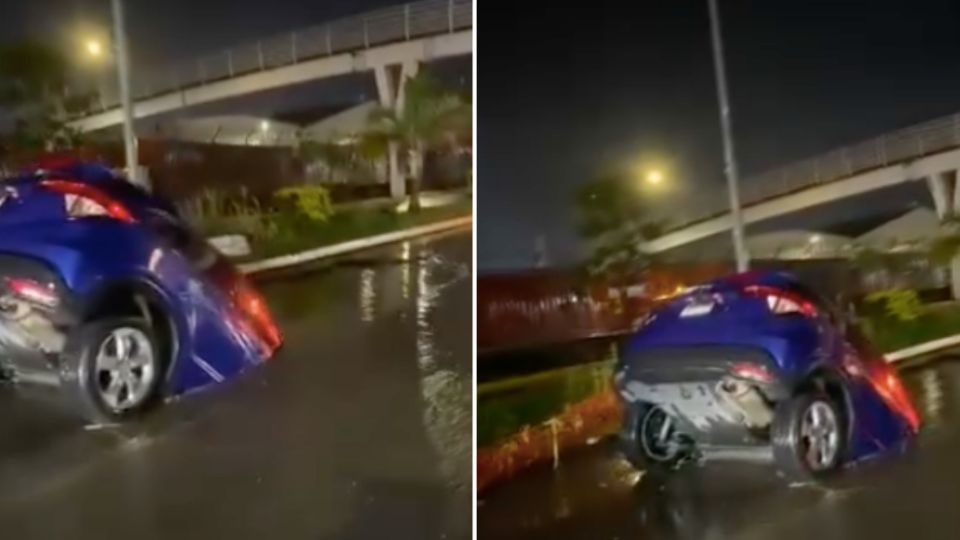 Este bache se escondió entre el agua de la lluvia, pasando desapercibido para los conductores. 
