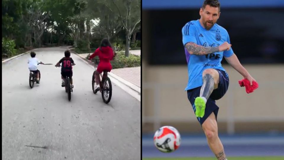 El futbolista argentino disfrutó junto a su familia de un paseo en bicicleta