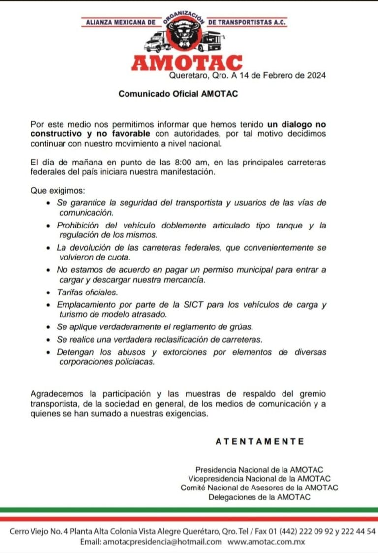 Paro de transportistas 15 de febrero 