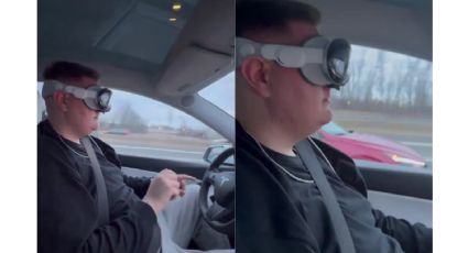 VIDEO: ¡Sin las manos al volante! Con los lentes de realidad virtual manejan un Tesla