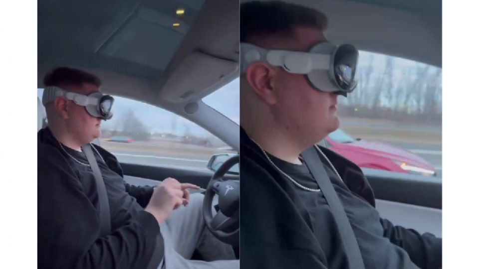 Personas están manejando autos Tesla con estos lentes de realidad virtual puestos.