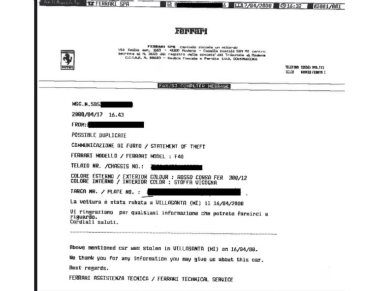 Art Recovery International Así se recuperó el Ferrari F40