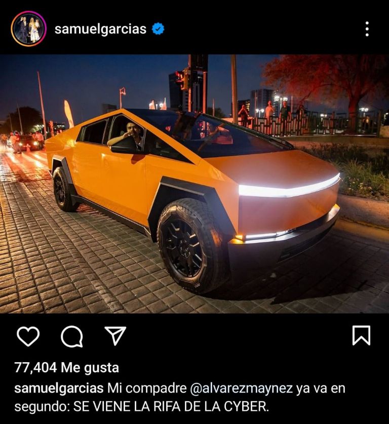 Samuel García así está rifando su Tesla Cybertruck