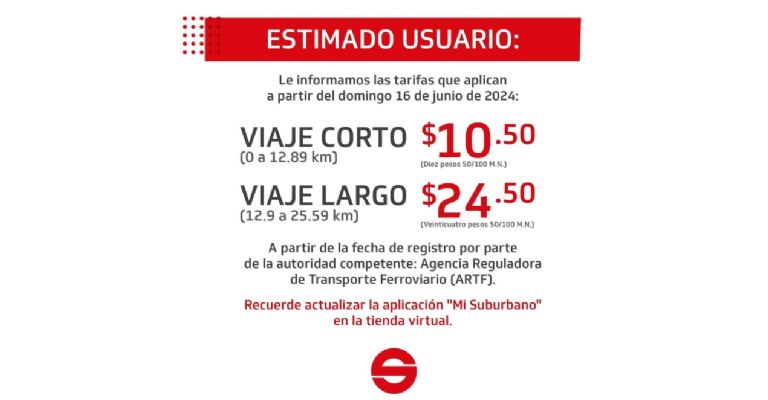 Tren Suburbano aumenta tarifa en Junio del 2024
