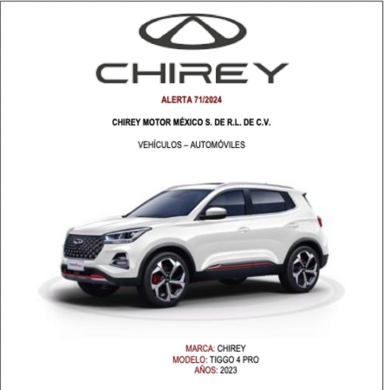 Llamado a revisión Chirey 