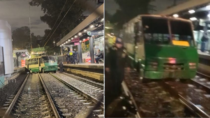 Viral: Microbús se queda varado en rieles del tren ligero por inundaciones