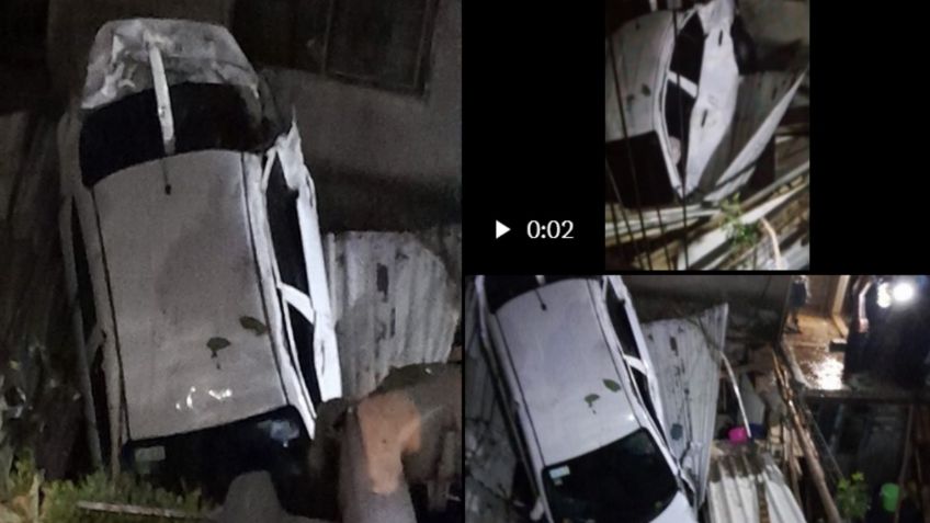 Viral: un auto quedó en un techo en Huxiquilucan por las lluvias