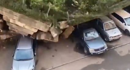 VIDEO VIRAL: Mujer logra rescatar su auto antes de que se caiga un muro sobre el vehículo