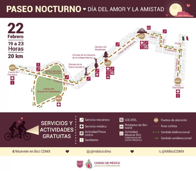 Así será la ruta del Paseo Nocturno Día del Amor y la Amistad en CDMX este 2025